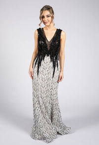 Brocade Black & Cream Long Dress