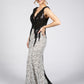 Brocade Black & Cream Long Dress