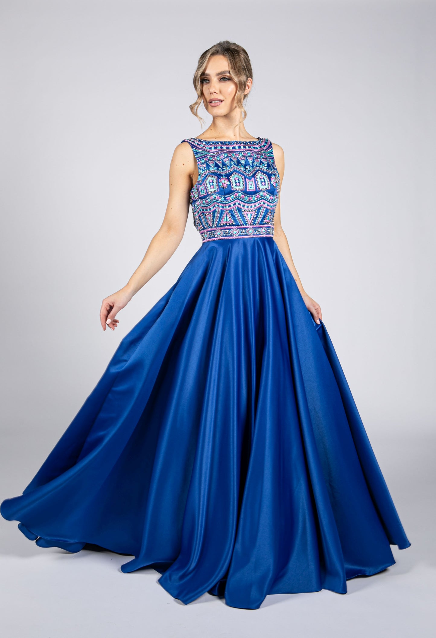 Royal Blue Geo Embroidered Gown