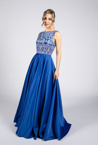 Royal Blue Geo Embroidered Gown