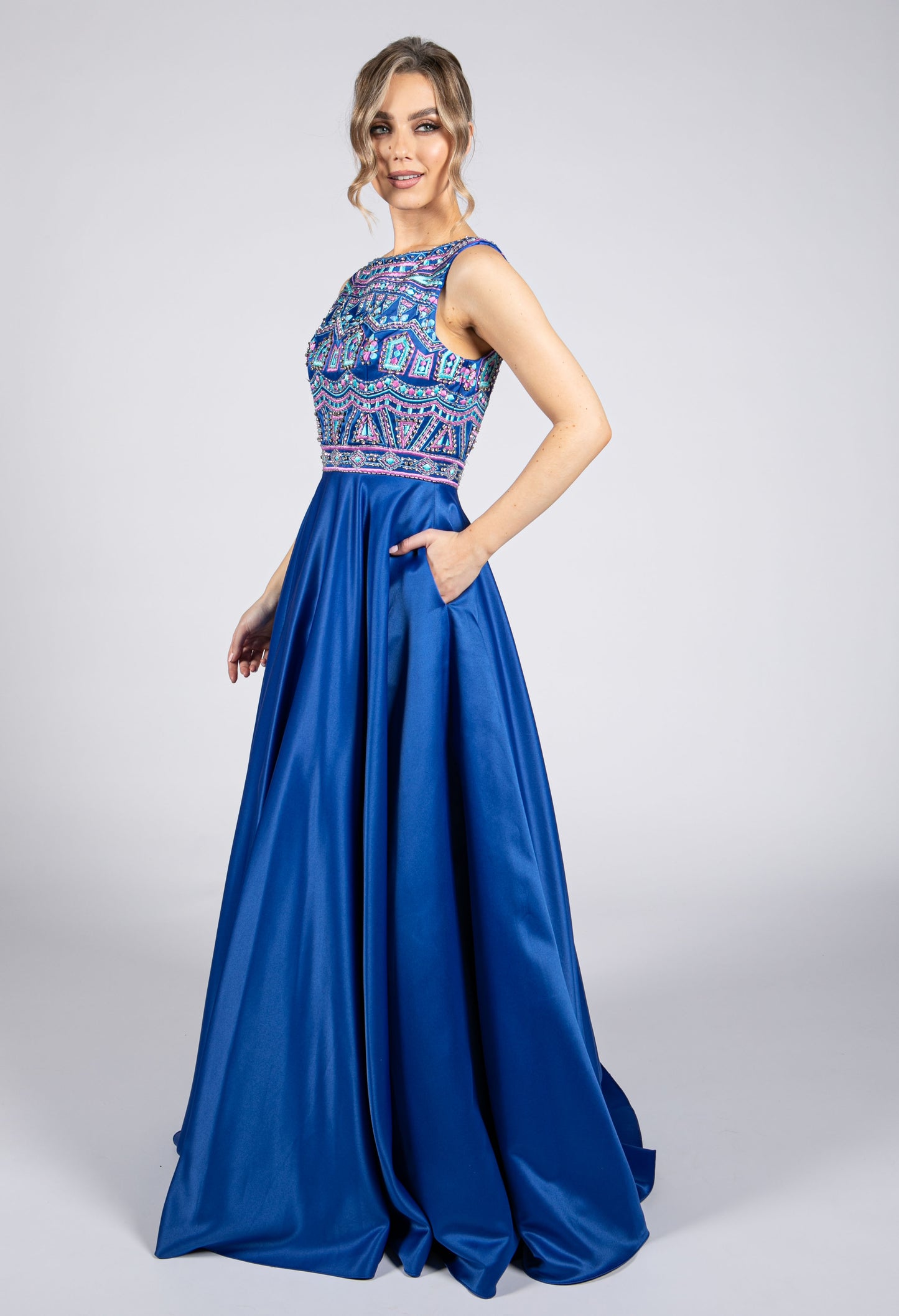 Royal Blue Geo Embroidered Gown