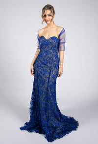 Royal Blue Embroidered Lace Dress