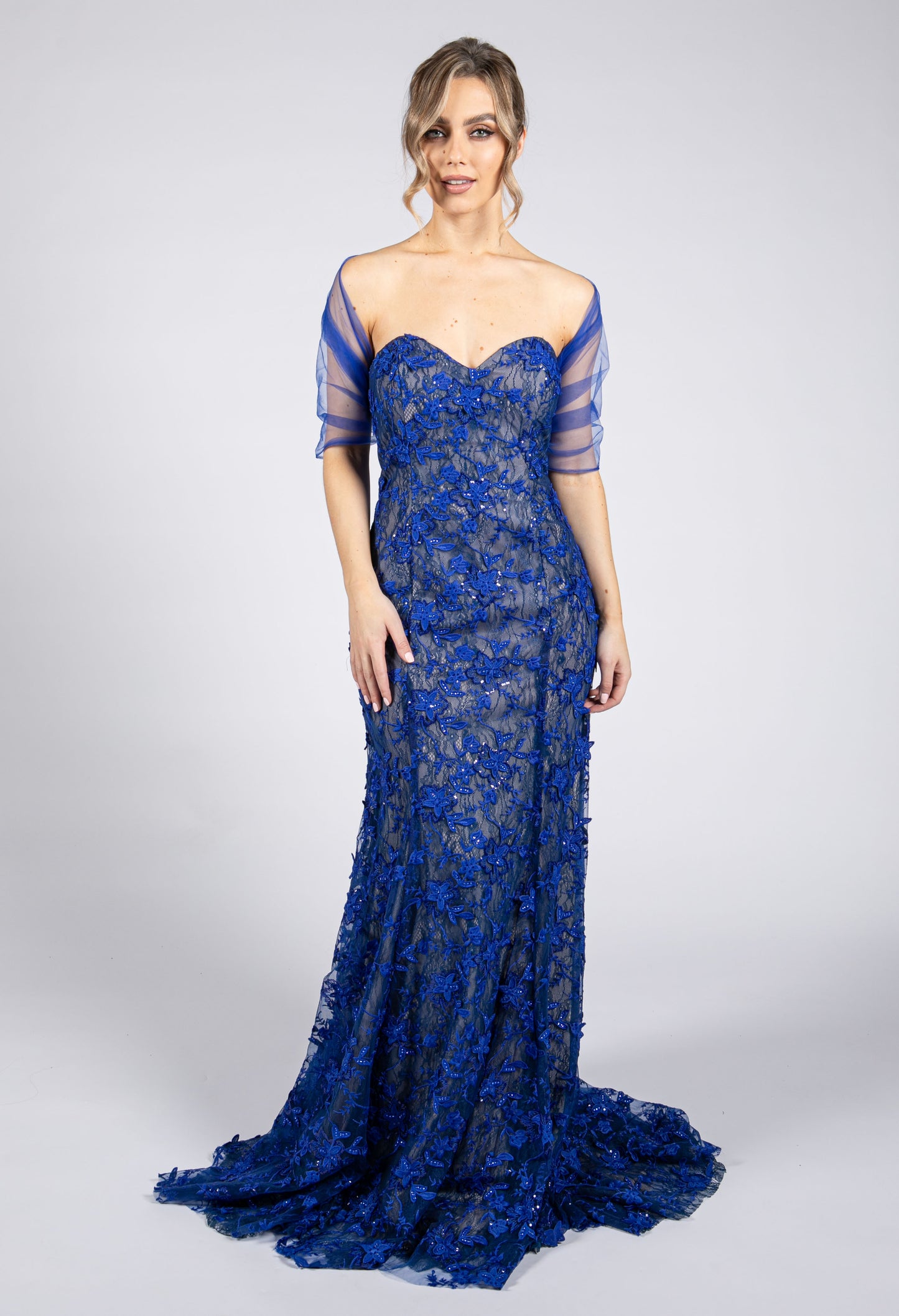 Royal Blue Embroidered Lace Dress