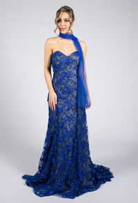 Royal Blue Embroidered Lace Dress