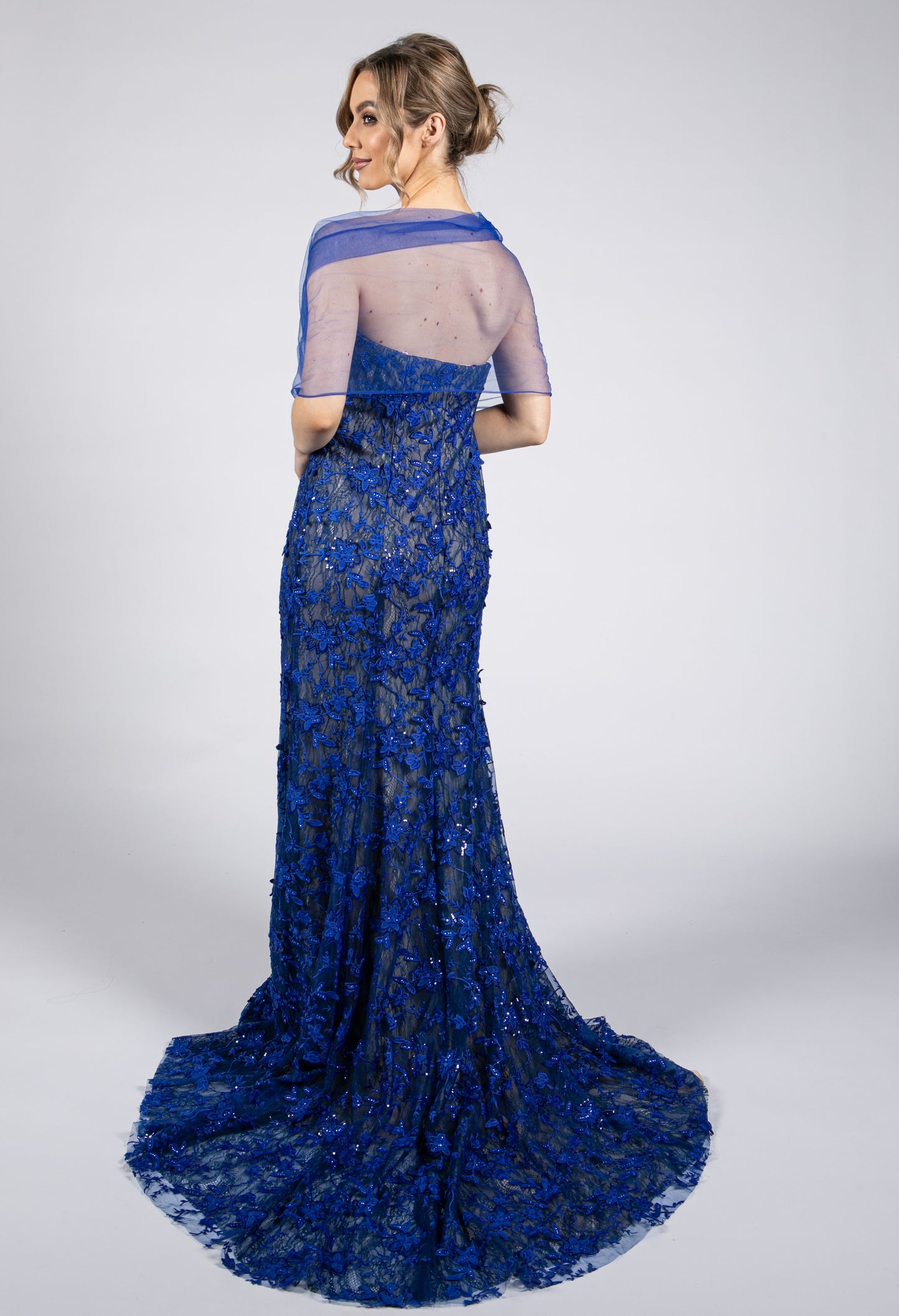 Royal Blue Embroidered Lace Dress