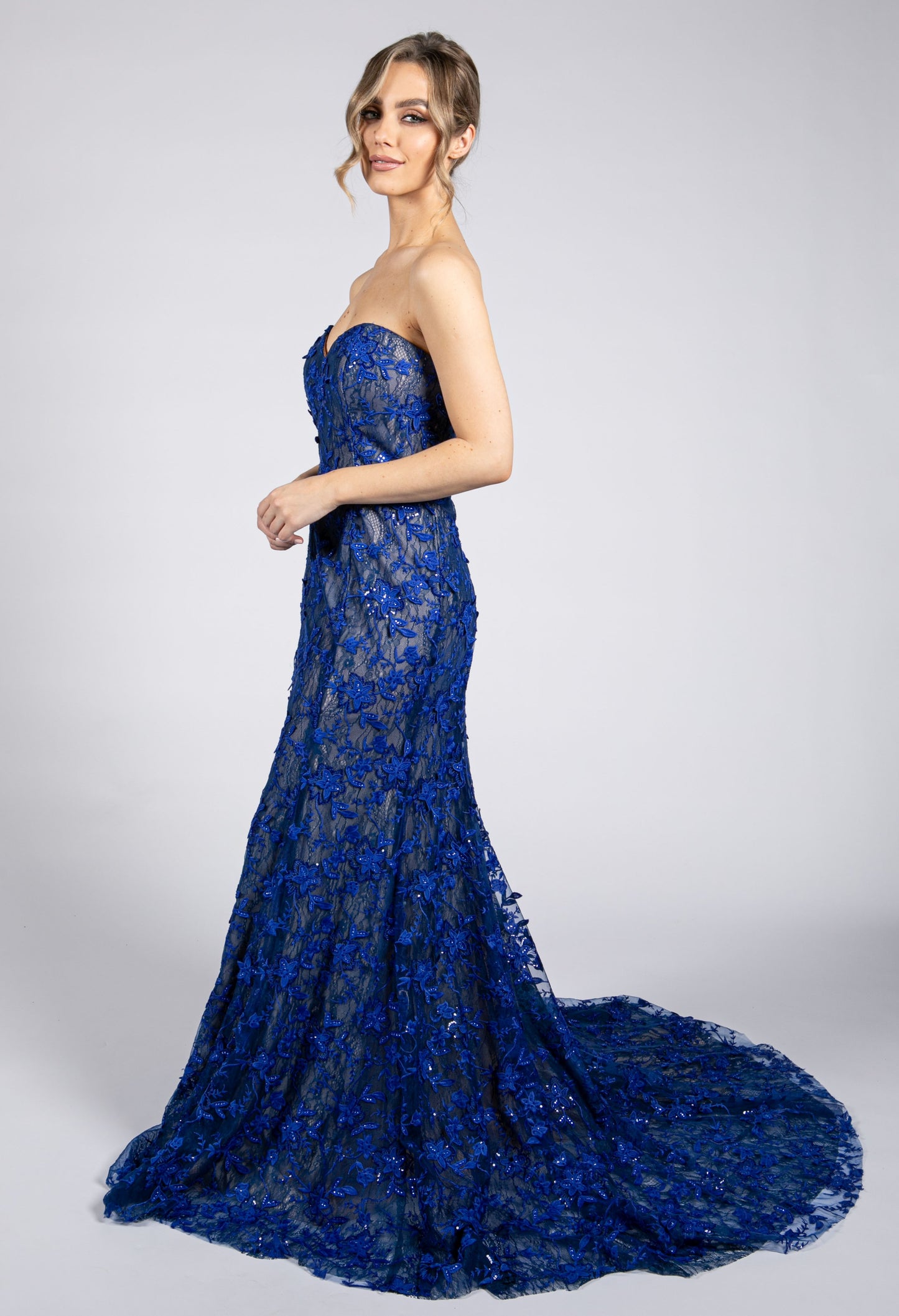 Royal Blue Embroidered Lace Dress