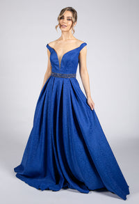 Royal Blue Patterned Ballgown