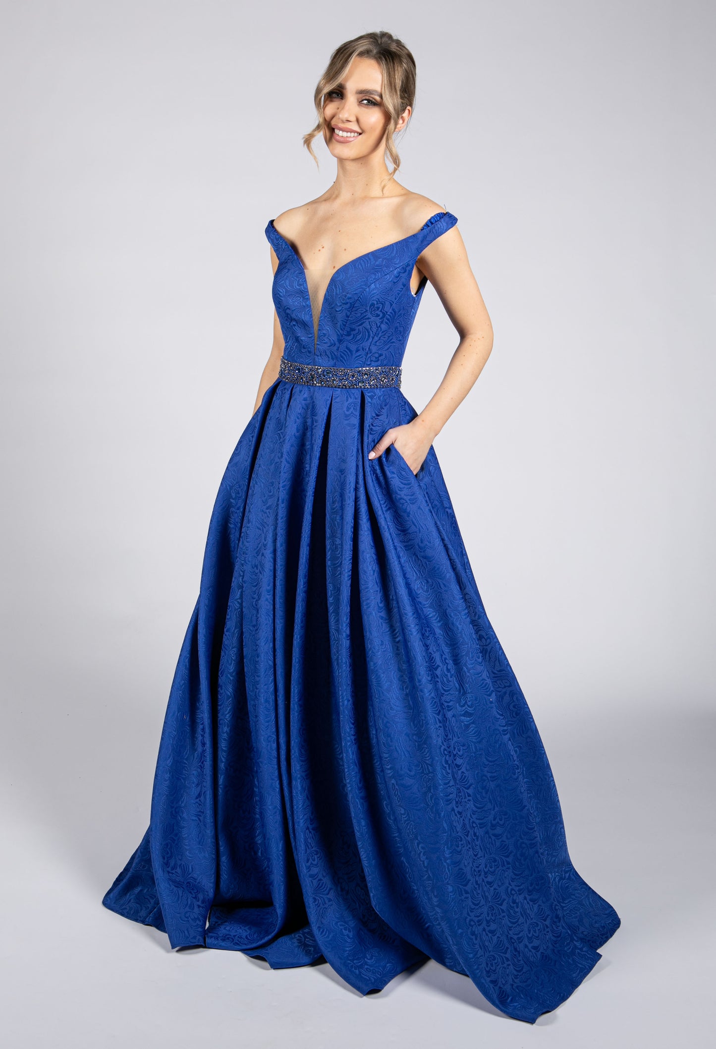 Royal Blue Patterned Ballgown