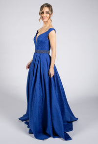 Royal Blue Patterned Ballgown