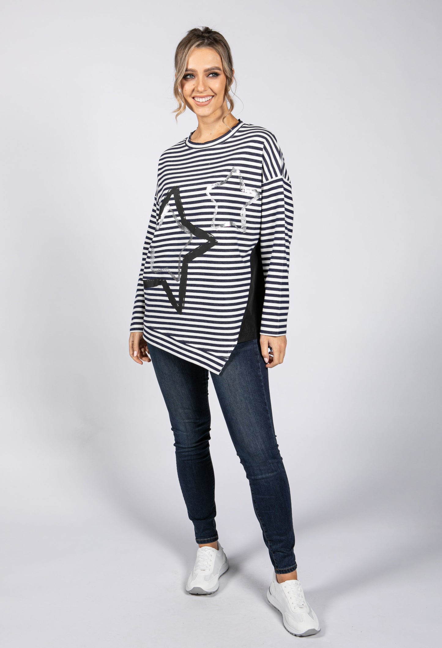 Over Sized Striped Star Top in Navy & Off-White