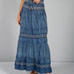 Multi-Wear Boho Denim Skirt with Navy Stitching