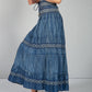 Multi-Wear Boho Denim Skirt with Navy Stitching