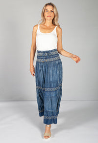 Multi-Wear Boho Denim Skirt with Navy Stitching