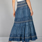 Multi-Wear Boho Denim Skirt with Navy Stitching