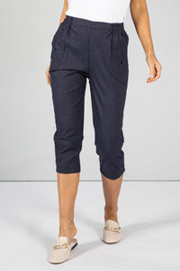 Cropped Dark Navy Pinstripe Trousers