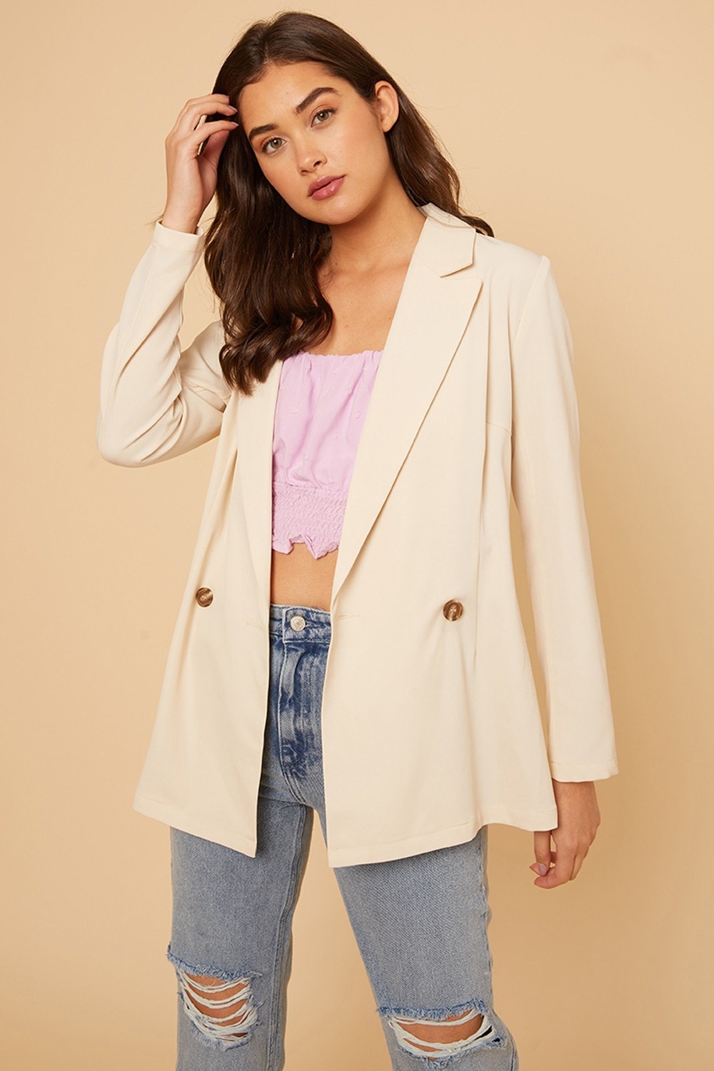 Button Blazer in Latte