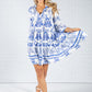 Blue Paisley Tiered Dress