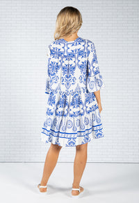 Blue Paisley Tiered Dress