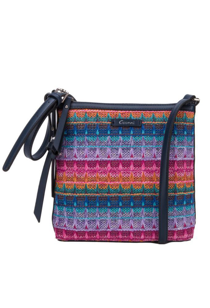 Gionni Navy Multi Woven Cross Body Bag | Pamela Scott