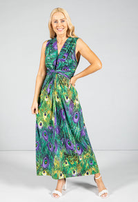 Peacock print maxi dress