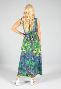 Peacock print maxi dress