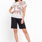 Short Sleeve Jewel Neck Stripe and Botanic Print T-Shirt