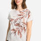 Short Sleeve Jewel Neck Stripe and Botanic Print T-Shirt