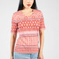 Short Sleeve Mix Print Tee in Coral