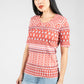 Short Sleeve Mix Print Tee in Coral