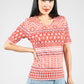 Short Sleeve Mix Print Tee in Coral