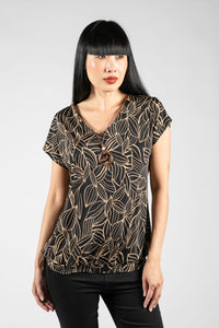 Taupe Leaf Print Top