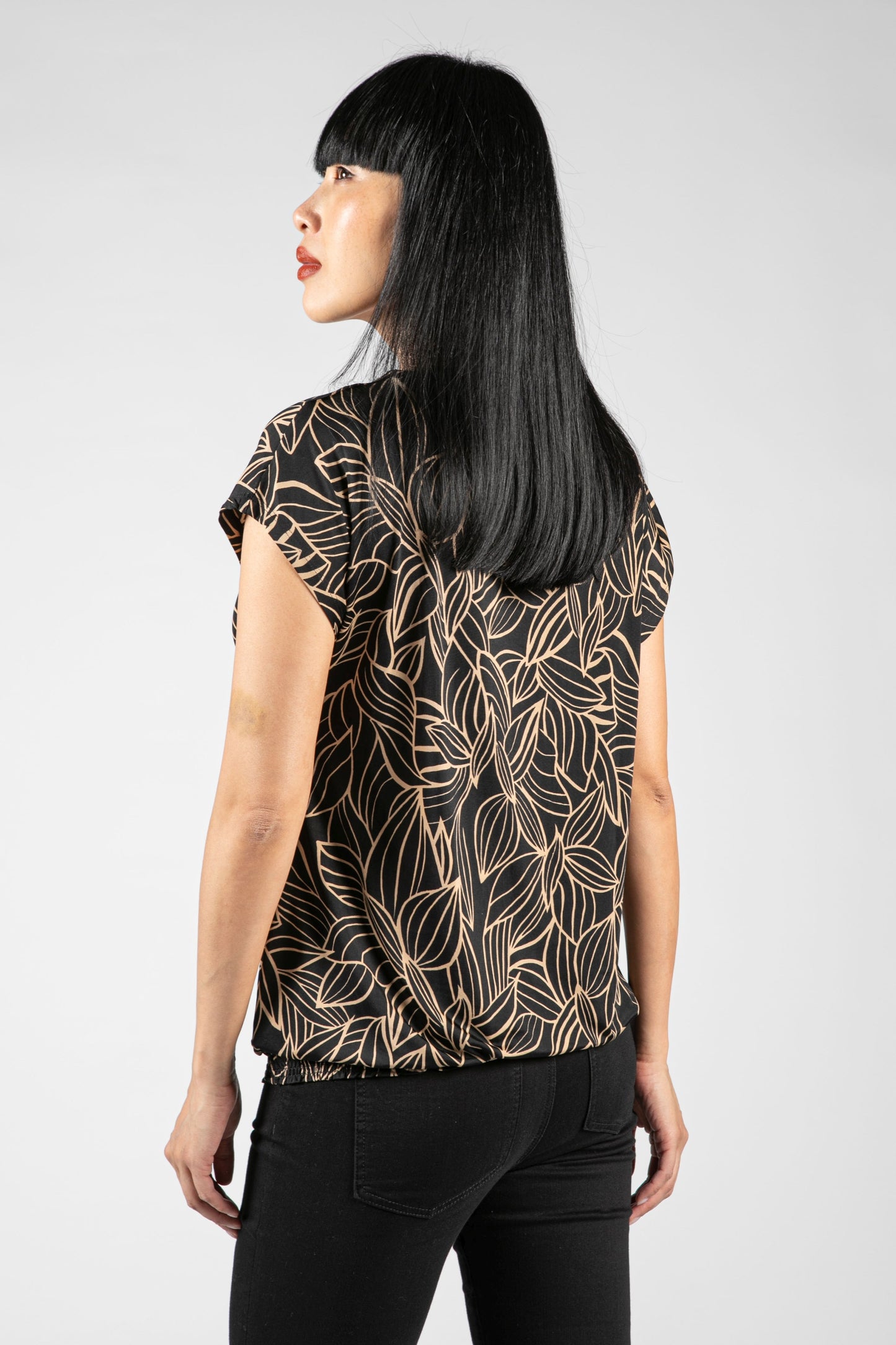 Taupe Leaf Print Top