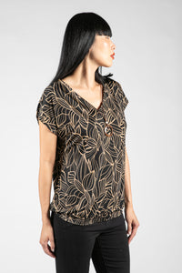 Taupe Leaf Print Top