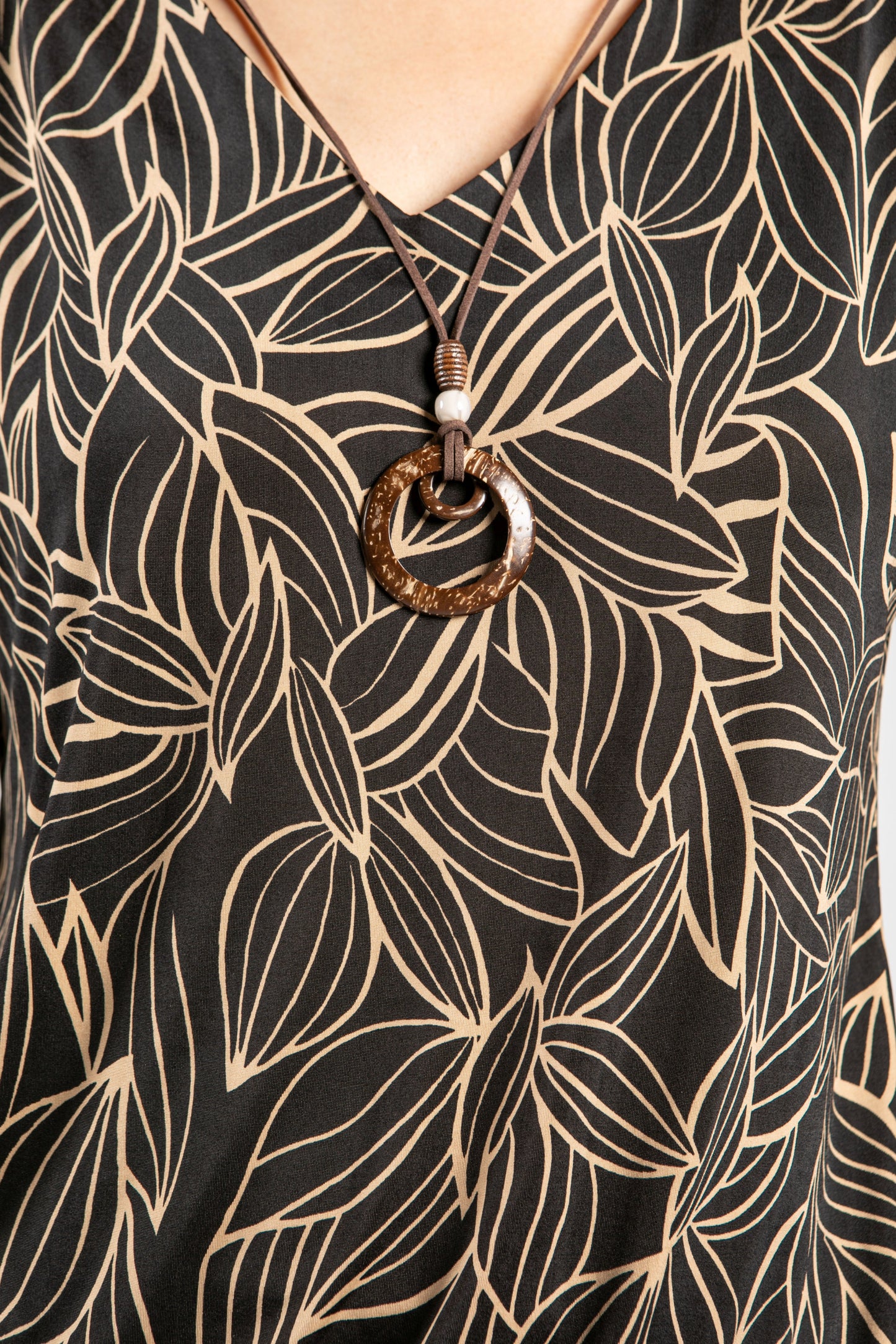 Taupe Leaf Print Top