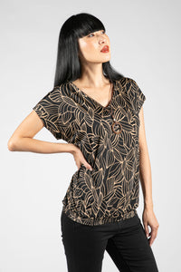 Taupe Leaf Print Top