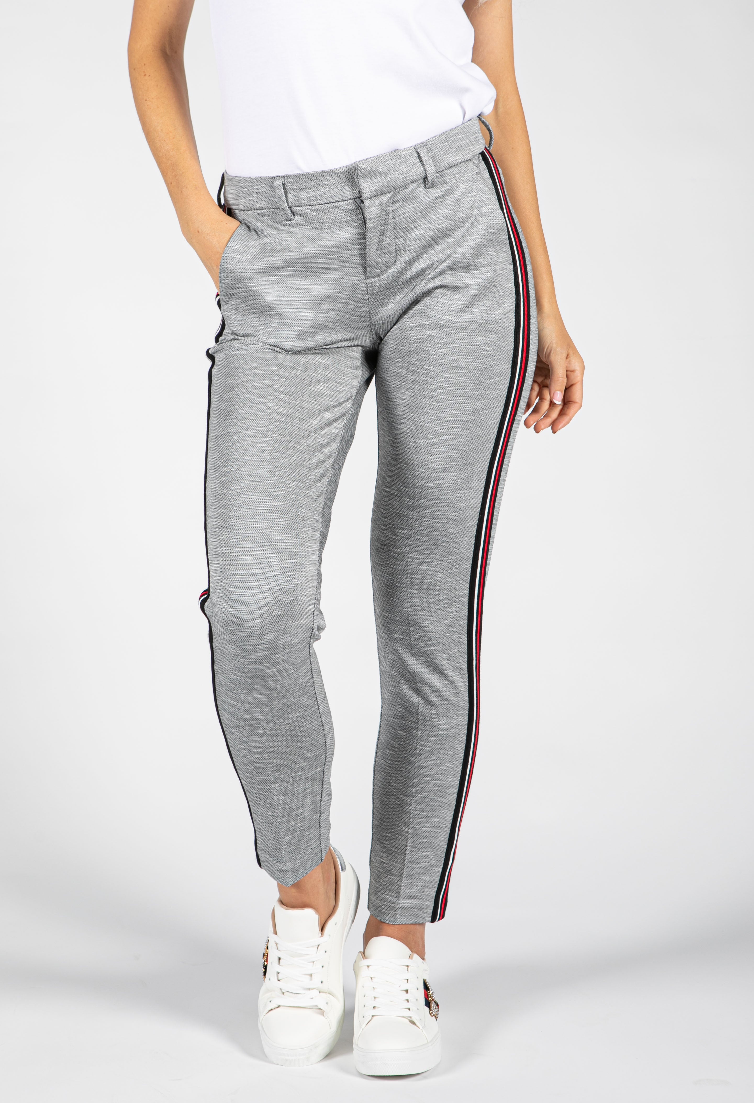 Grey trousers with white side stripe online