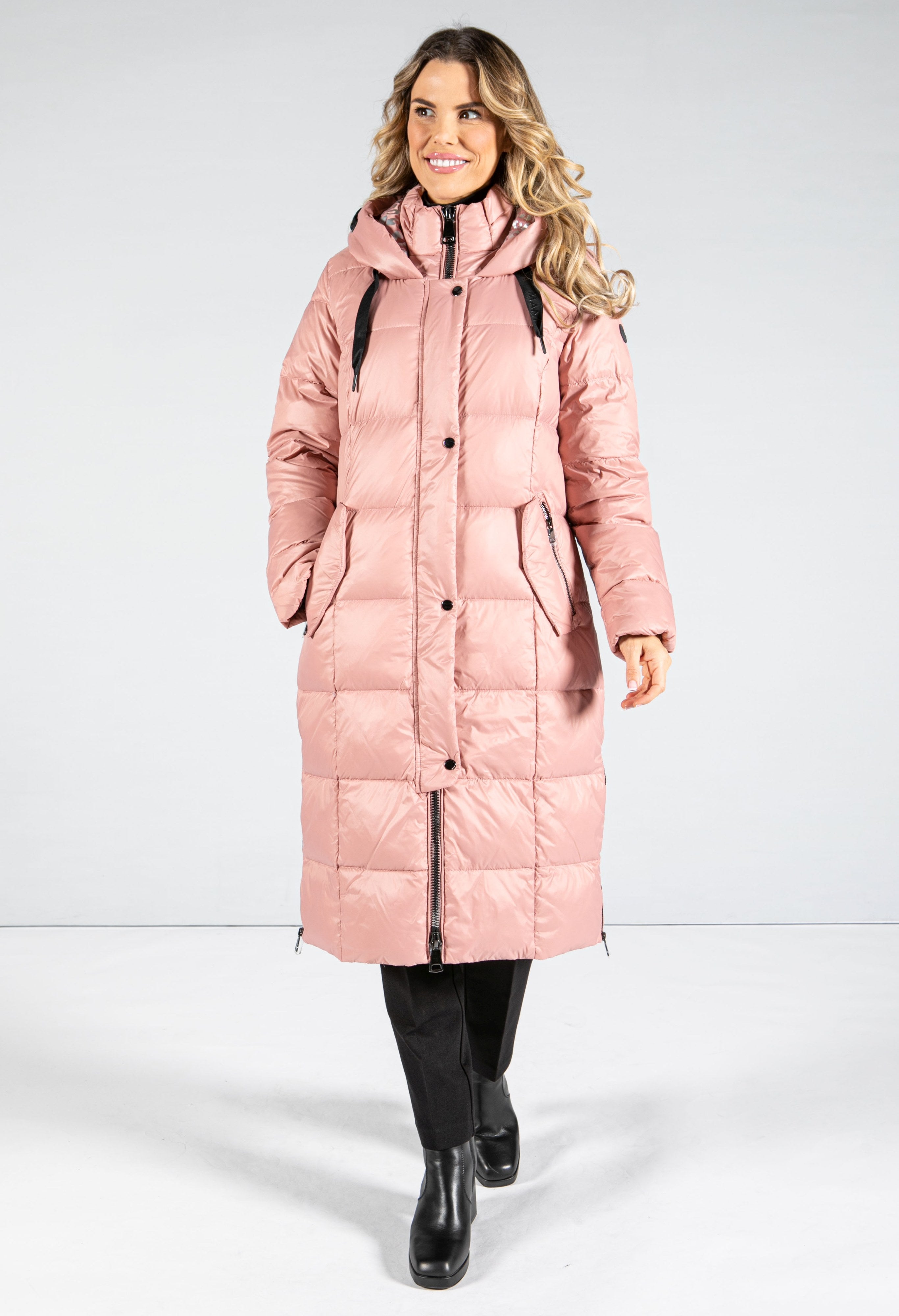 Manisa Hooded Longline Puffer in Blush Pamela Scott