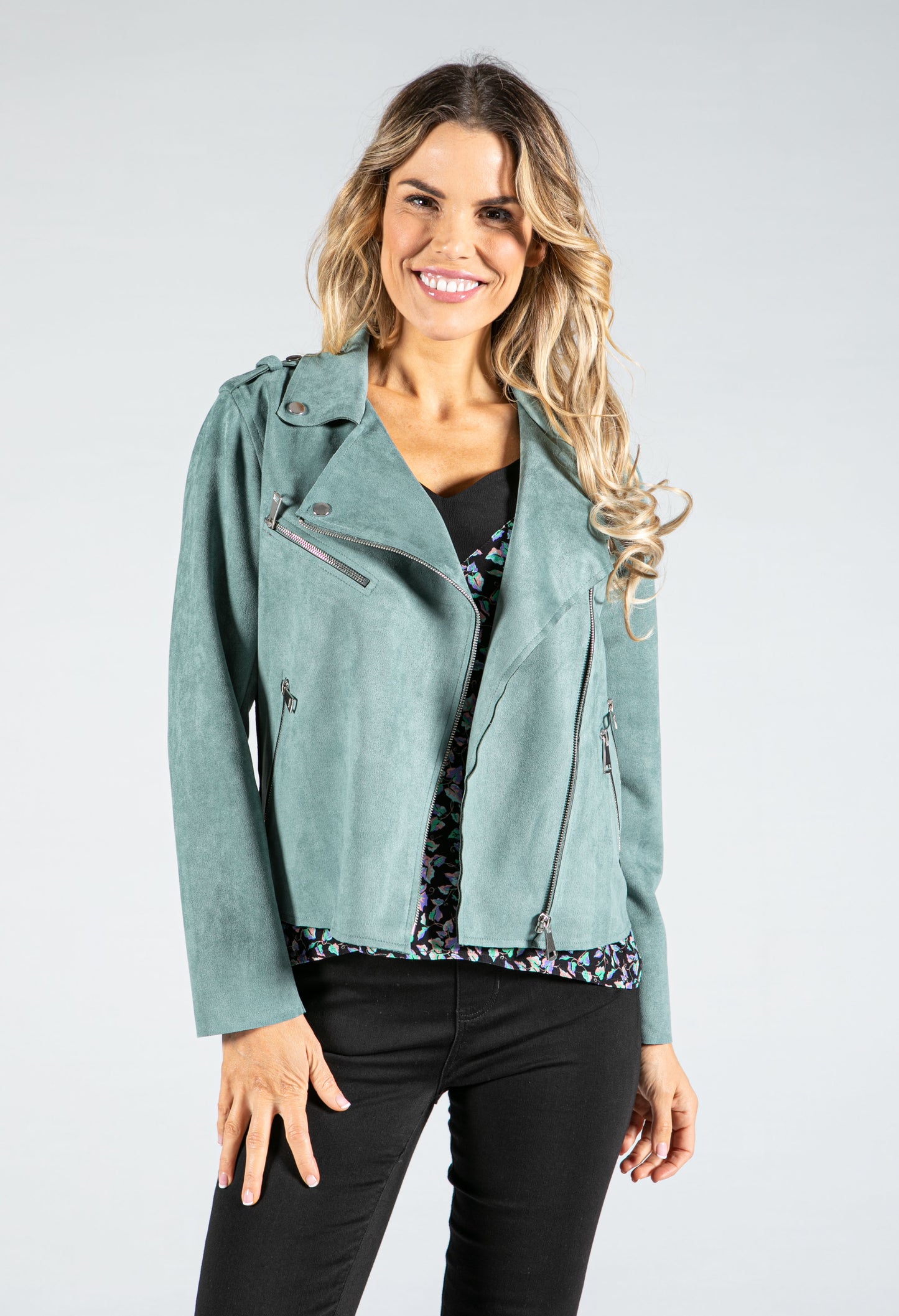 Faux Suede Biker Style Jacket