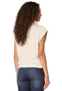 Extended Cap Sleeve Mock Neck Ruched Side Banded Hem Knit Top