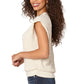 Extended Cap Sleeve Mock Neck Ruched Side Banded Hem Knit Top