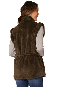 Flange Shoulder Drawstring Waist Fur Vest