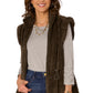 Flange Shoulder Drawstring Waist Fur Vest