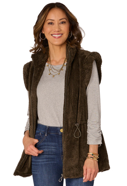 Flange Shoulder Drawstring Waist Fur Vest