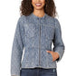 Long Puff Sleeve Round Neck Zip Front Quilted Peplum Denim Jacket