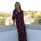 Leaf Print V Neckline Maxi Dress