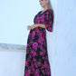 Leaf Print V Neckline Maxi Dress