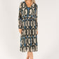 Abstract Print Long Sleeve Plisse Pop Over Dress