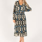 Abstract Print Long Sleeve Plisse Pop Over Dress