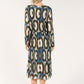 Abstract Print Long Sleeve Plisse Pop Over Dress