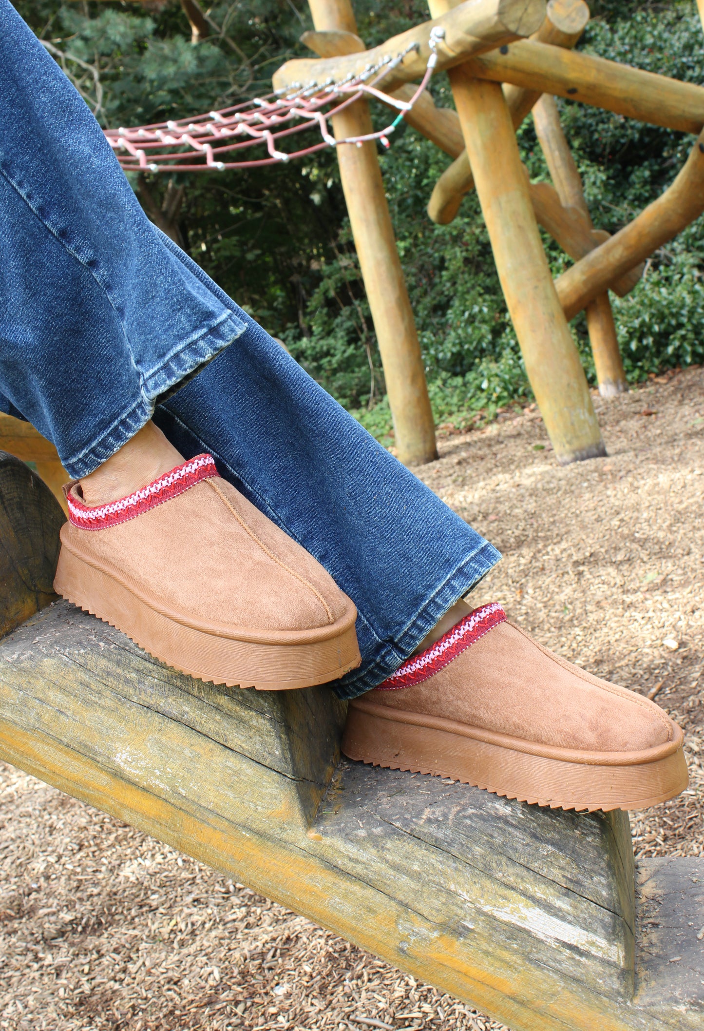 Crimson Embroidered Platform Slip-On Boot